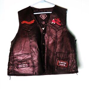 Diamond Plate Black Leather Motorcycle Biker Vest Women's Size XL NWT